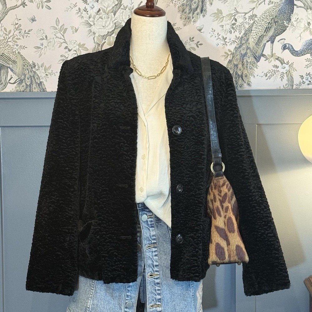 Vintage American Signature Jacket Women's Medium Textured Velvet Black – USA‎